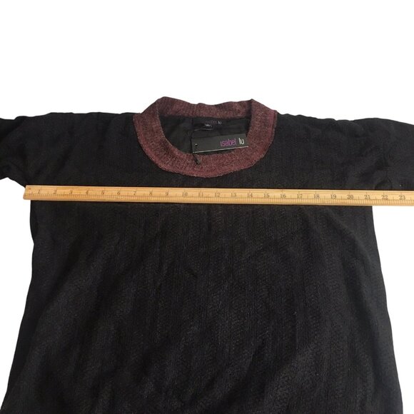 Women's Wool Blend Sweater  Black Maroon Semi Sheer Size Large - Picture 8 of 8